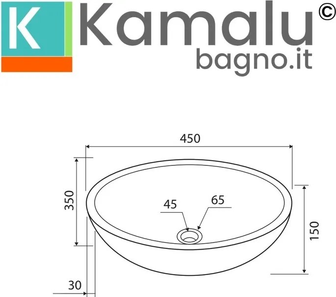 Kamalu - Lavabo bagno in marmo bocciardato colore crema 45cm Litos-LBC40