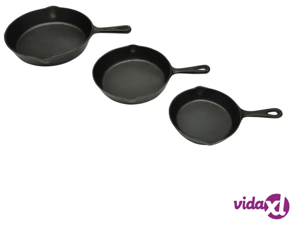 vidaXL Set 3 Padelle in Ghisa Bistecchiere per Barbecue