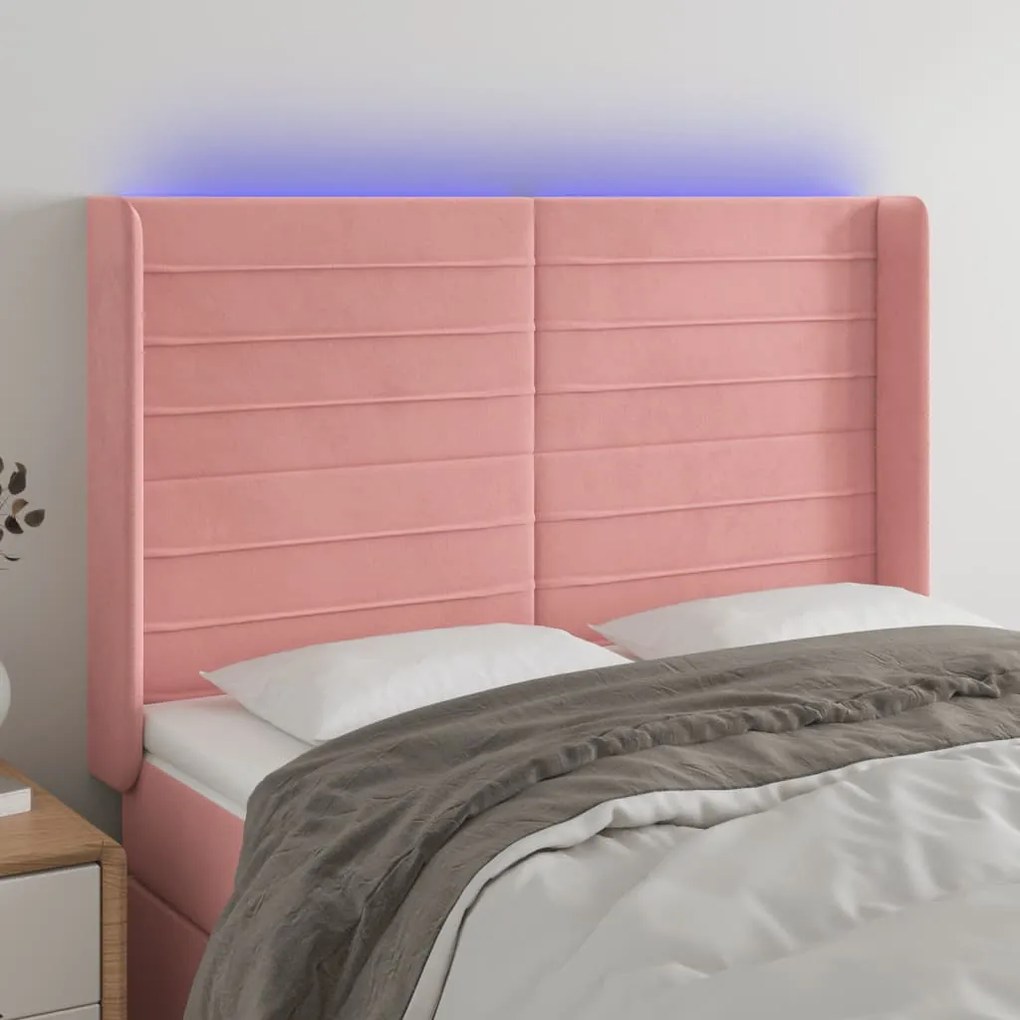 Testiera A Led Rosa 147x16x118/128 Cm İn Velluto /