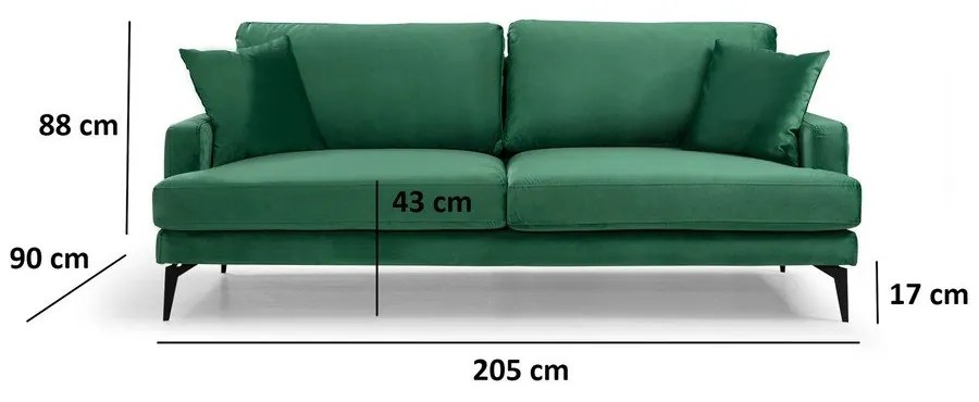 Divano verde 205 cm Papira - Balcab Home