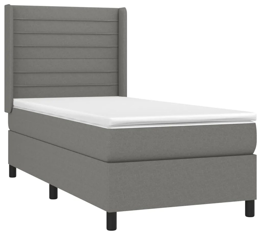 Letto a Molle Materasso e LED Grigio Scuro 100x200cm in Tessuto