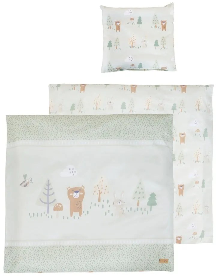 Set copripiumino e federa da bambini verde chiaro in cotone per culla 80x80 cm Woodland Buddies – Roba