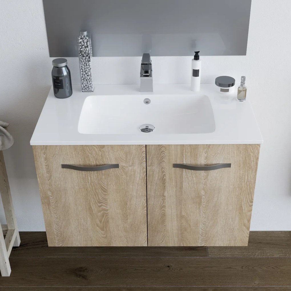 Mobile bagno BUMA80 Rovere Chiaro con lavabo e specchio - 8180