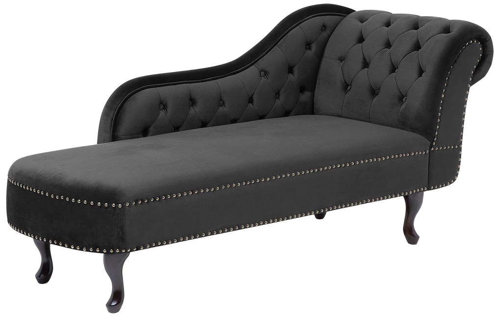 Chaise longue destra in velluto nero NIMES Beliani