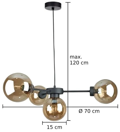 Lampadario a sospensione con filo KALIOPE II 4xE14/50W/230V nero/fumé beige