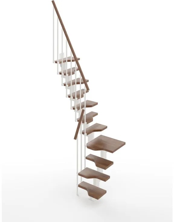 Scala a rampa passo giapponese Bria IRIS, larghezza 60 cm, struttura in acciaio bianco, gradini in legno faggio, colore noce