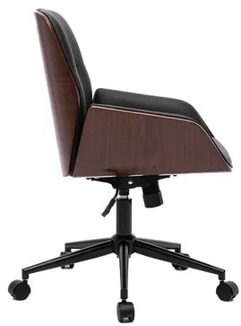 Sedia da ufficio con rotelle design nero, legno scuro e metallo nero MARLOW