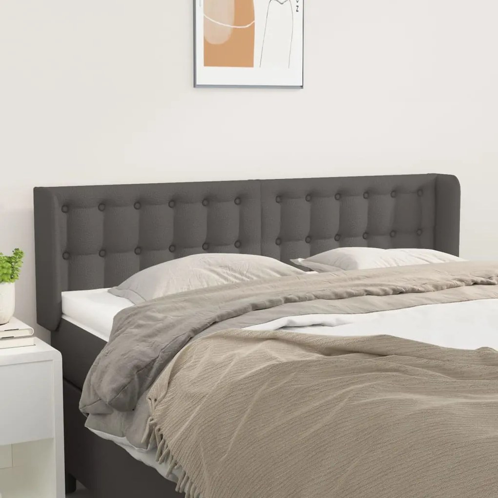 Testiera Ad Orecchio Grigio 147x16x78/88 Cm İn Similpelle /