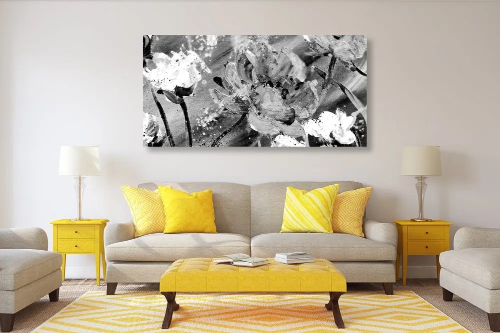 Stampa su tela – Dipinto di fiori in bianco e nero