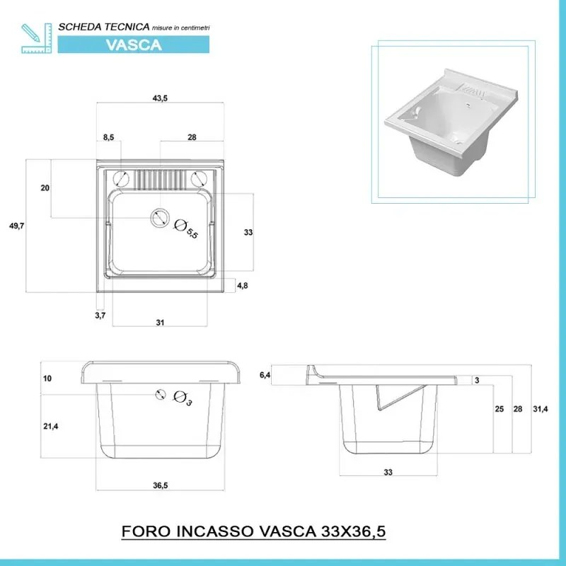 Mobile lavatoio 45x50 cm rovere con vasca in resina e asse lavapanni