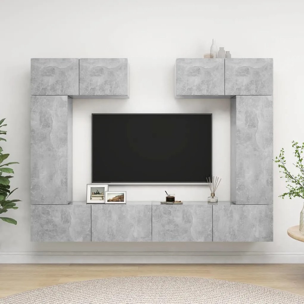 Set Di Mobili Porta Tv 6 Pz Grigio Cemento İn Legno Multistrato /