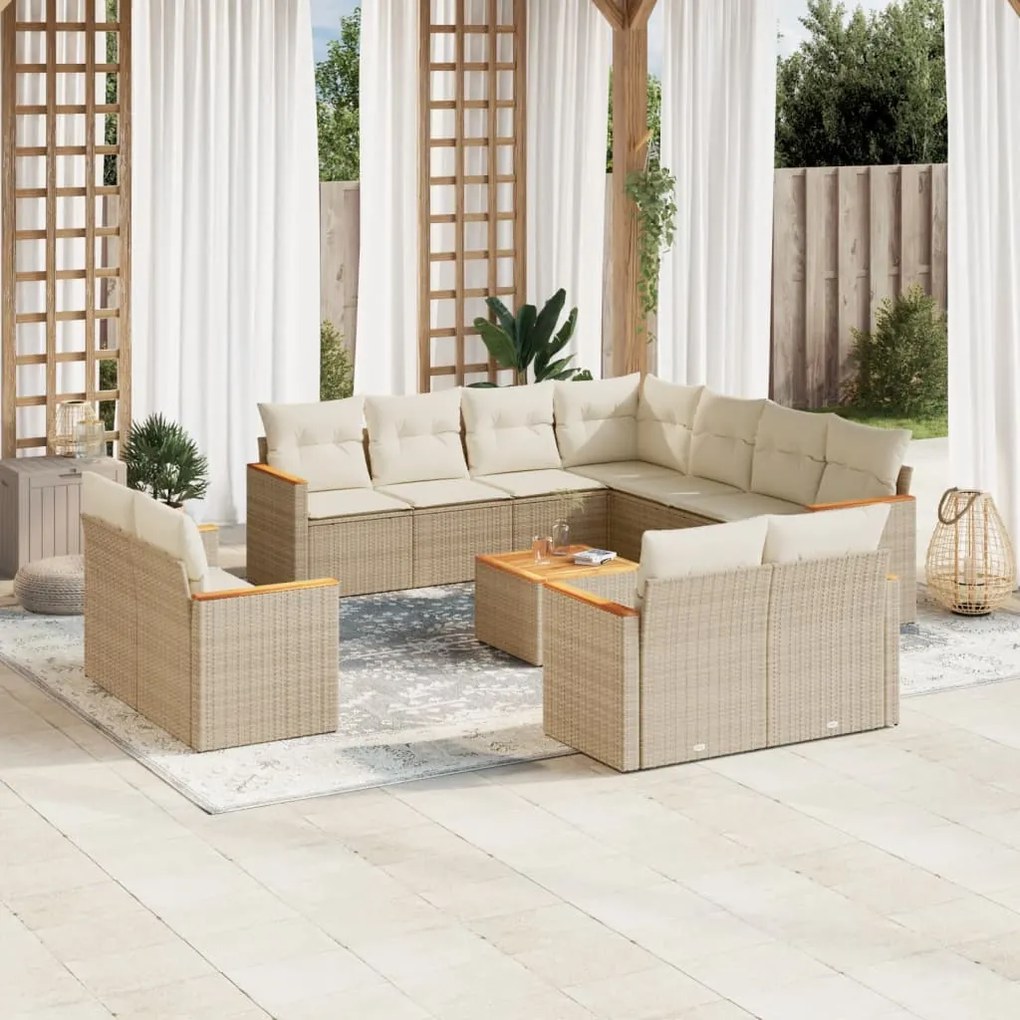 Set divani da giardino 12 pz con cuscini beige in polyrattan