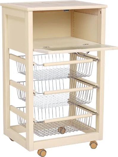 Carrello in legno portapane con cesti portafrutta LANDHELL Avorio