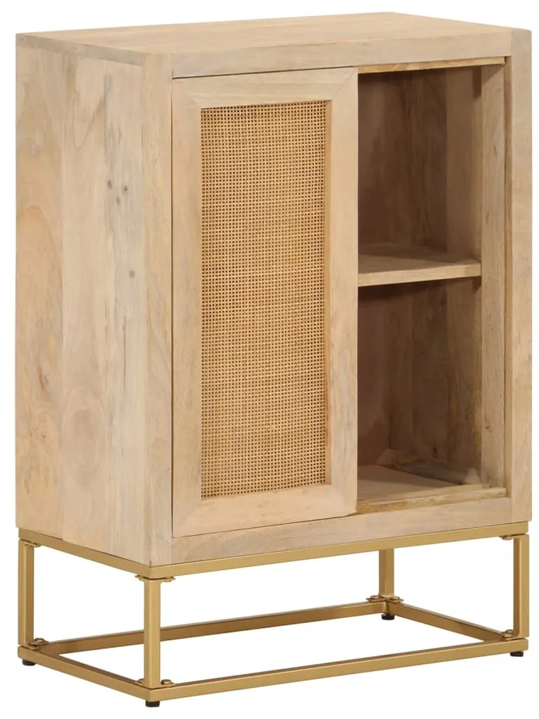 Credenza 55x30x76 Cm İn Legno Massello Di Mango E Ferro /