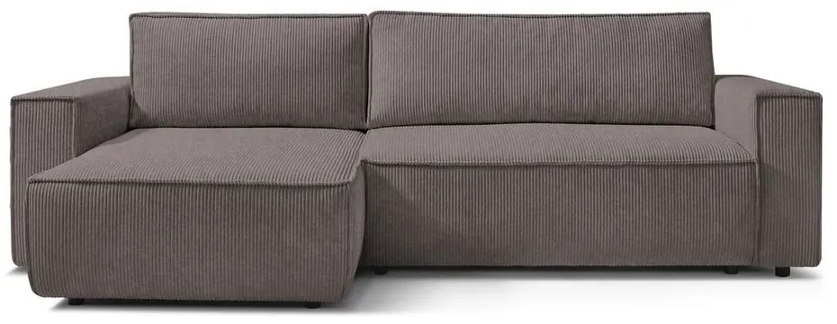 Divano angolare grigio tortora allungabile/con contenitore con rivestimento in velluto a coste Nihad – Bobochic Paris