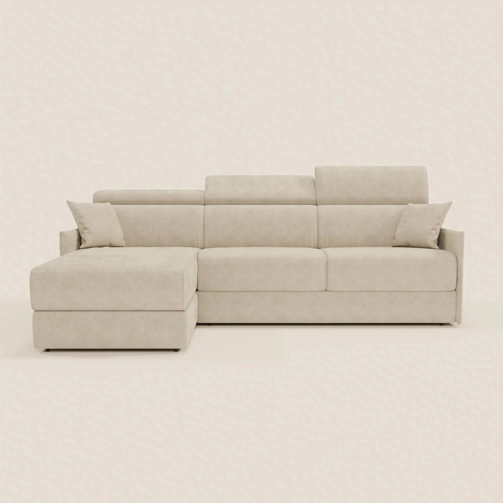 Miryam divano letto angolare compatto - poggiatesta reclinabili e penisola contenitore in tessuto smacchiabile T31