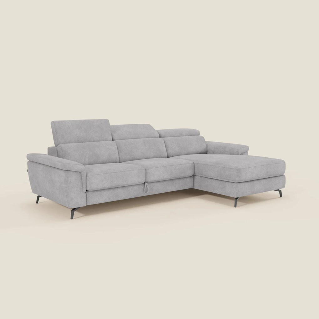 Estro Divano estraibile con chaise-longue e poggiatesta reclinabili in tessuto impermeabile T14 grigio chiaro