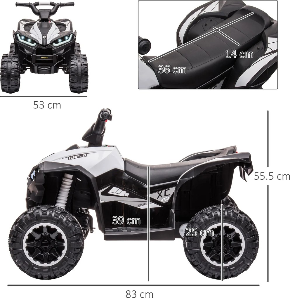 Quad Elettrico per Bambini 12V Ruote Larghe con Sospensioni e Fari LED Bianco...