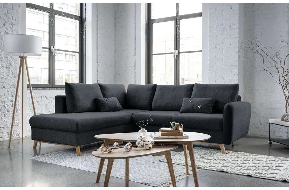 Divano letto angolare grigio scuro L, angolo sinistro Scandic Lagom - Miuform