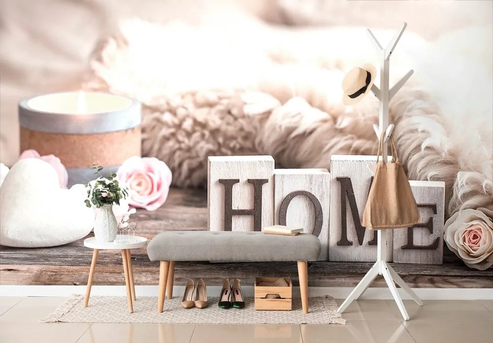Carta da parati – Natura morta con scritta Home