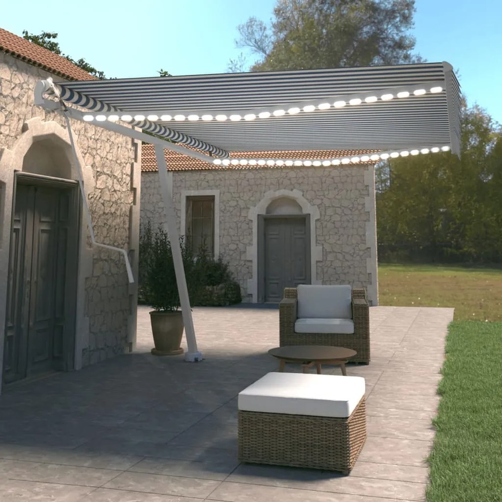 Tenda Automatica Con Sensore Vento E Led 500x350 Cm Blu Bianca /