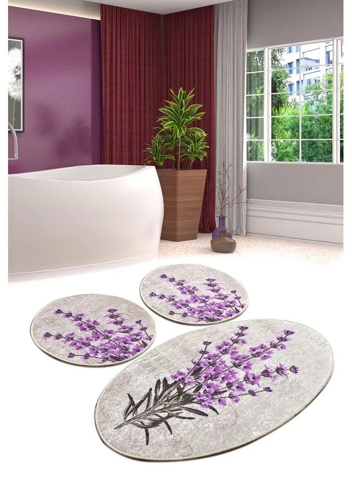 Set di tappetini per il bagno viola/beige 3 pz 60x100 cm Lavender – Foutastic