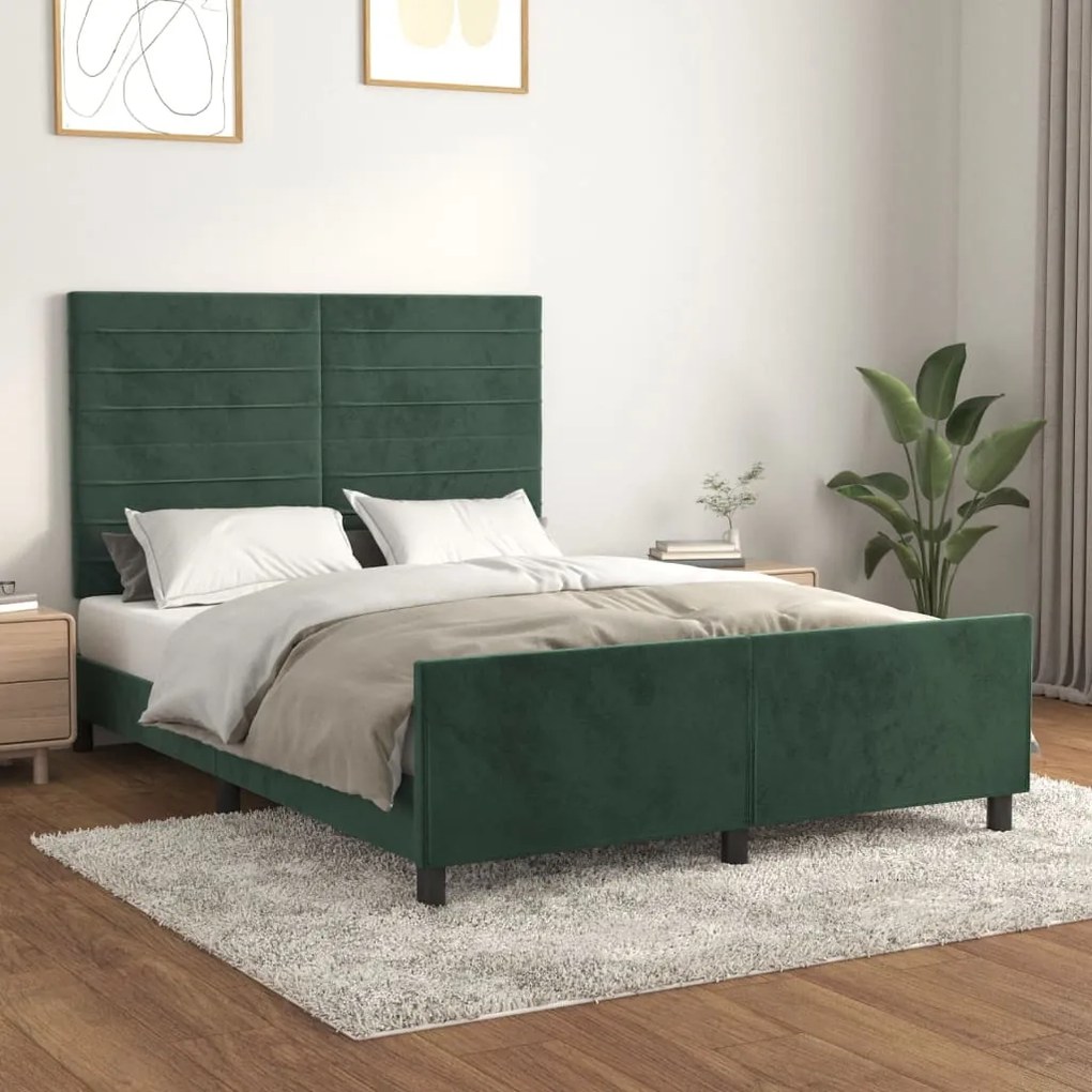 Giroletto Senza Materasso Verde Scuro 140x190 Cm İn Velluto /
