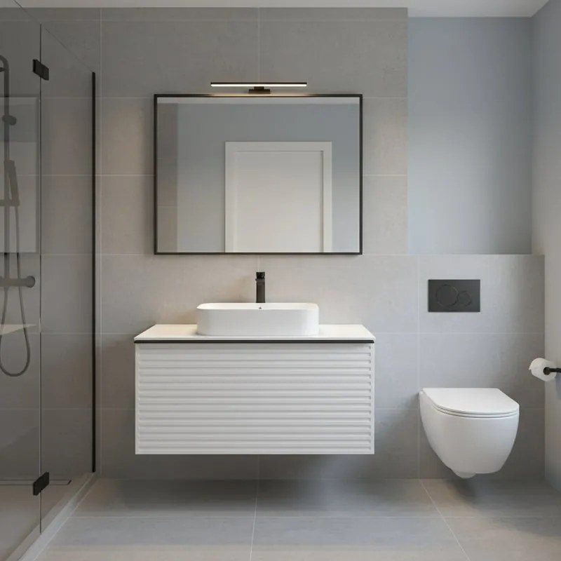 Mobile da bagno sospeso sotto lavabo Pixel stripes 1 cassetto L 80 x H 40 x P 45.5 cm bianco laccato opaco, con maniglia alluminio nero opaco