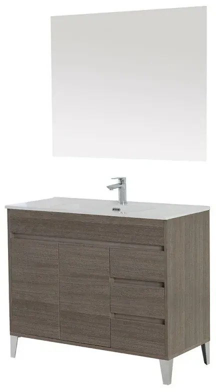 Mobile Bagno da terra 100 cm in rovere scuro con specchio e lavabo Way