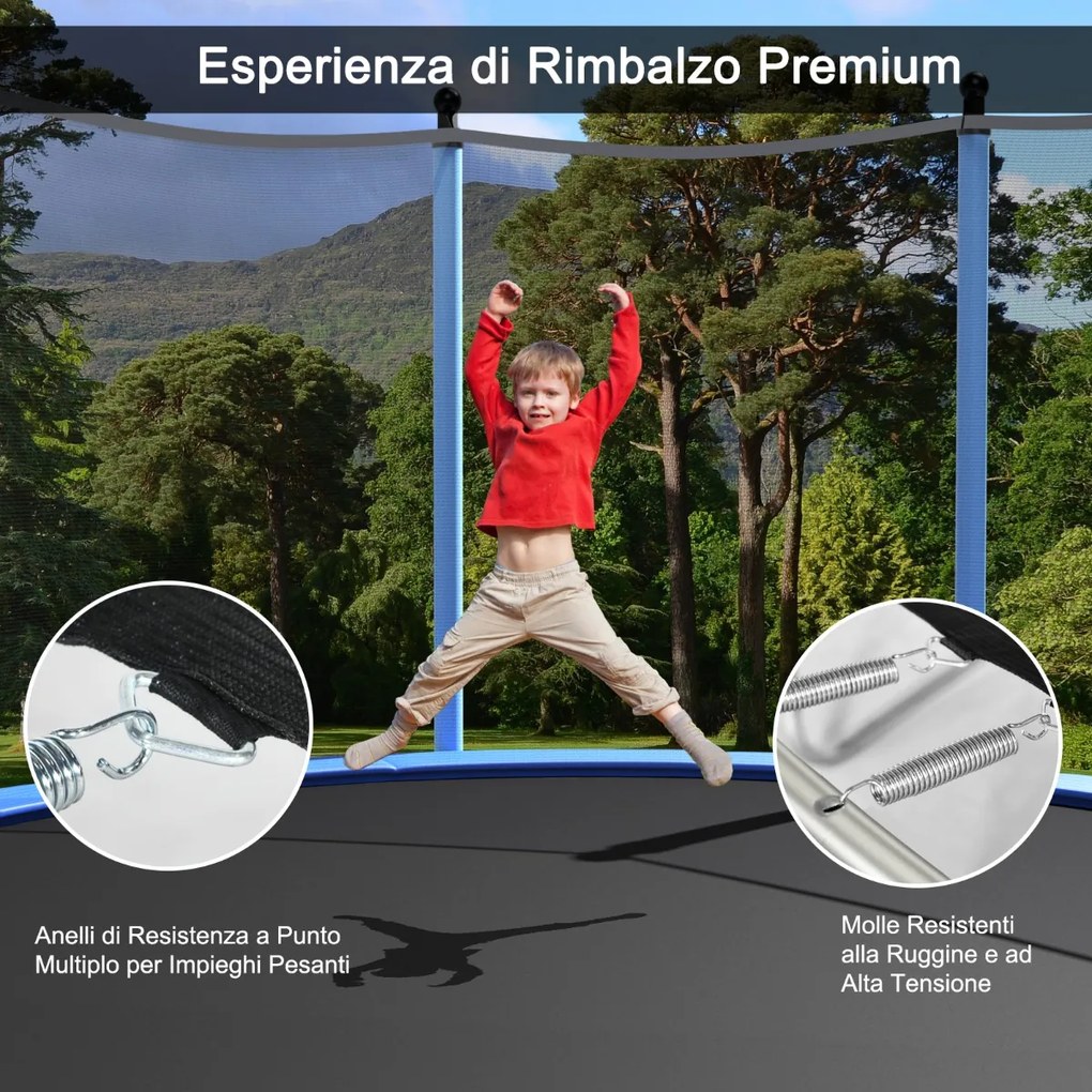 Costway Tappeto elastico da esterno 366 cm per bambini e adulti, Tappeto elastico con rete di sicurezza per saltare