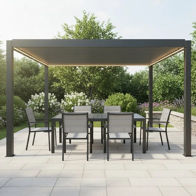 Pergola bioclimatica 300x400 cm in alluminio grigio antracite - Bouganville