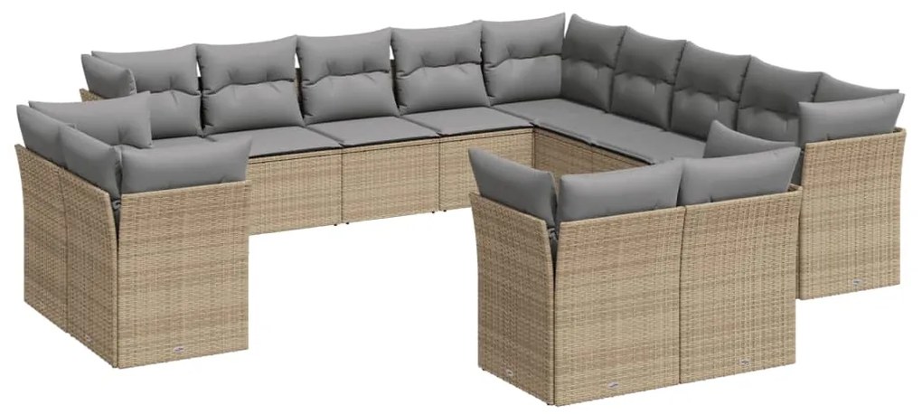 Set divano da giardino 13 pz con cuscini beige in polyrattan