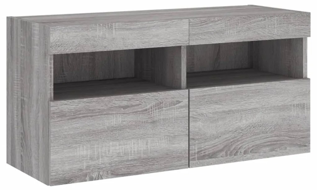 Mobile tv a parete con luci led grigio sonoma 80x30x40 cm