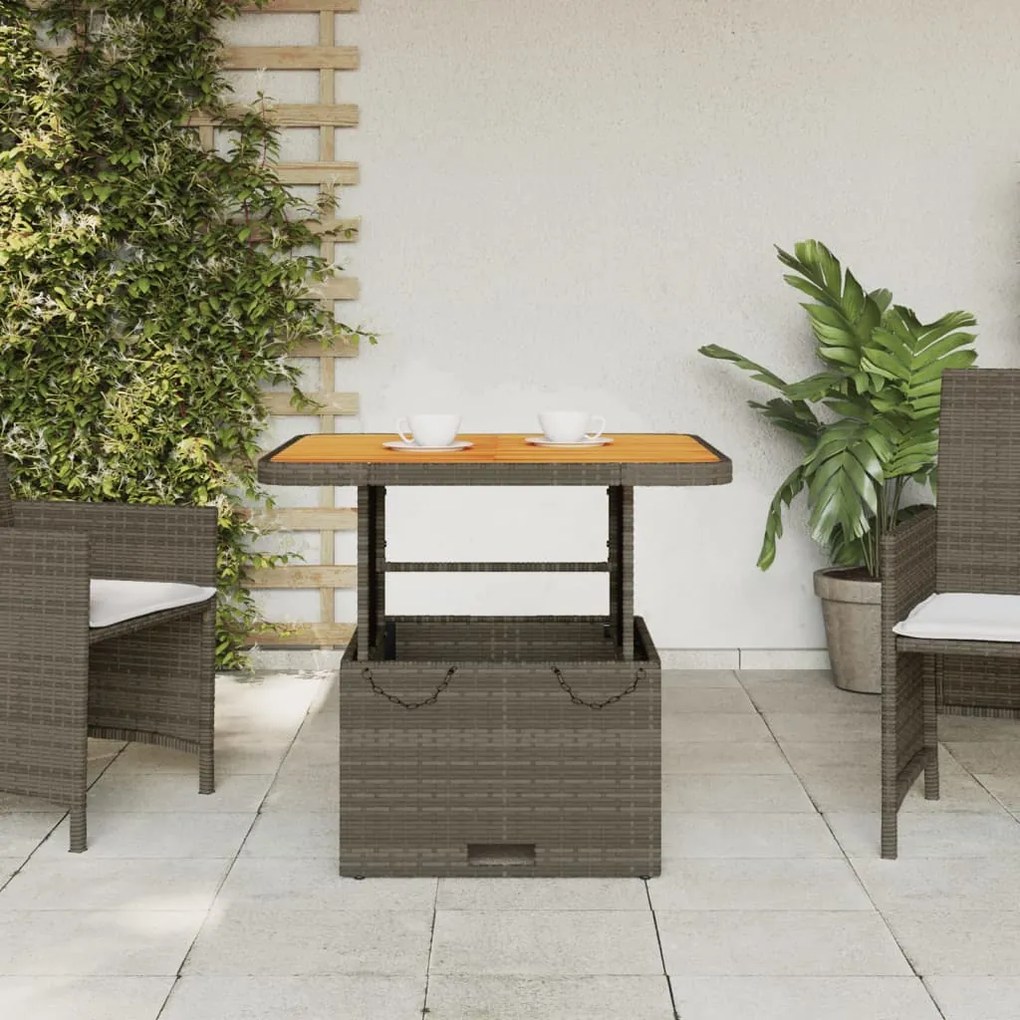 Tavolo giardino grigio 80x80x71 cm in polyrattan e legno acacia