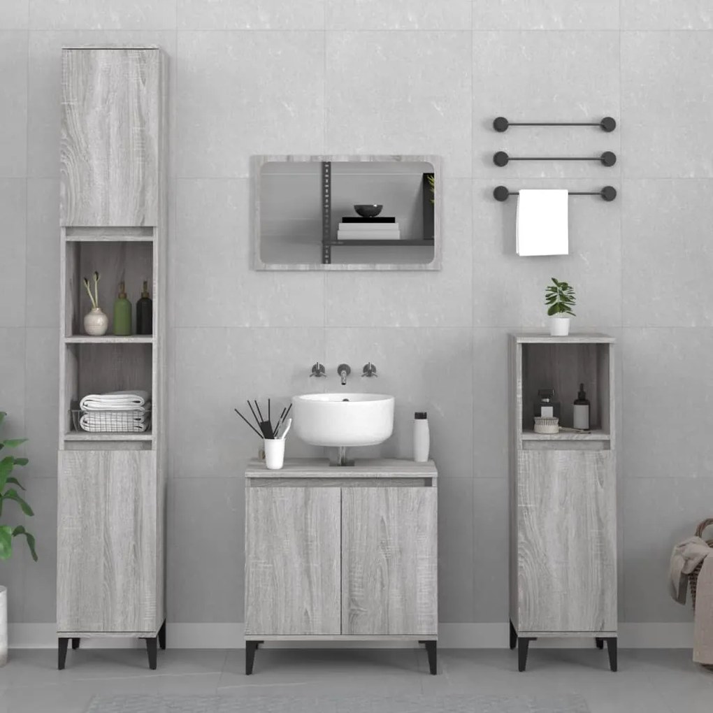 Set Mobili Da Bagno 3 Pz Grigio Sonoma İn Legno Multistrato /