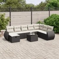 Set Divani da Giardino 9 pz con Cuscini Nero in Polyrattan 3264212