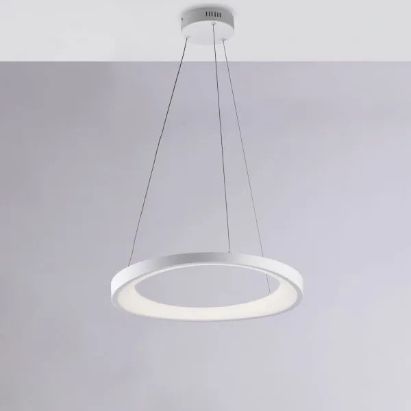 Sospensione circolare in metallo e alluminio laccato bianco con led...