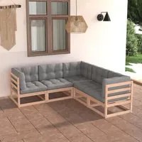 Set Divani da Giardino 5 pz con Cuscini Legno Massello di Pino cod mxl 54008