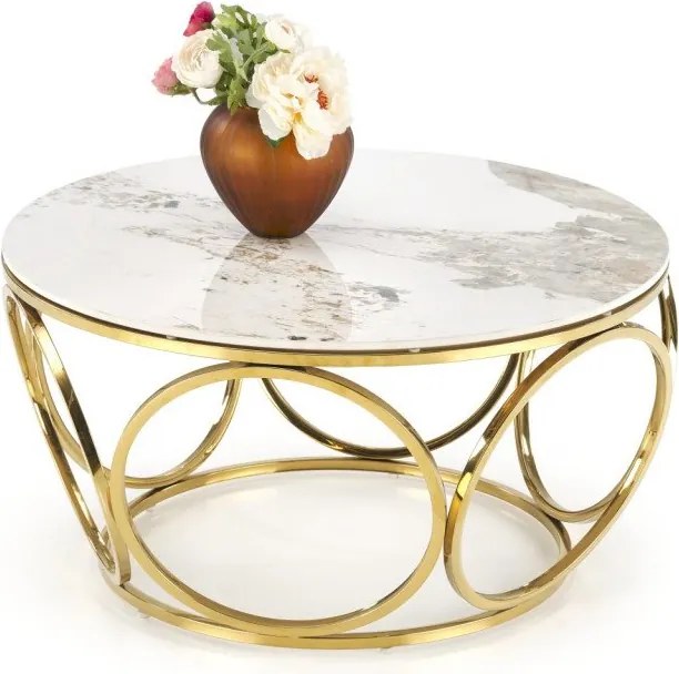 Tavolino da caffè Venus 2 effetto marmo bianco/oro - ø80/h44 cm