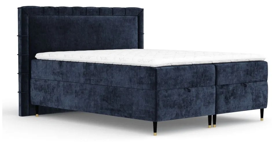 Letto boxspring blu scuro con spazio contenitivo 160x200 cm Voyage - Maison de Rêve