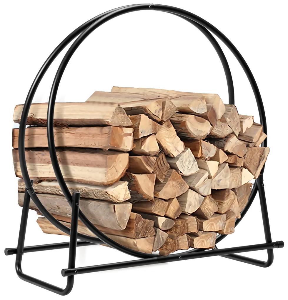 Costway Porta legna in acciaio resistente per interno ed esterno, Anello per legna rotondo per caminetto e braciere Nero