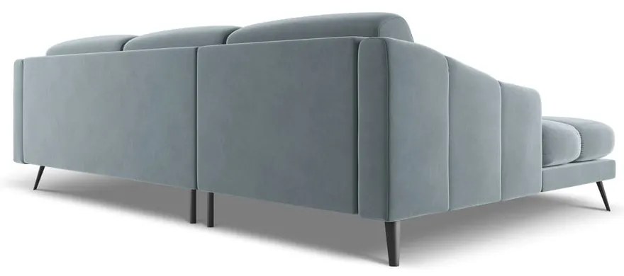 Divano angolare azzurro (con penisola a sinistra) con rivestimento in velluto Nalu – Makamii