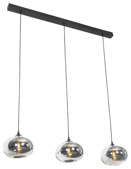 Lampada a sospensione Art Déco nera con vetro fumé oblungo 3 luci - Busa