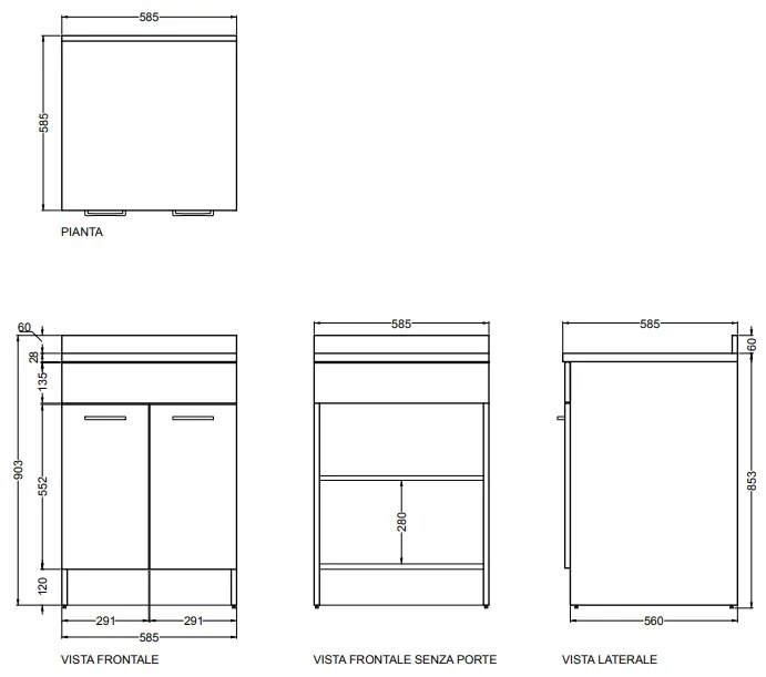 Colavene mobile bagno 60x60 a due ante con ripiano interno bianco lucido