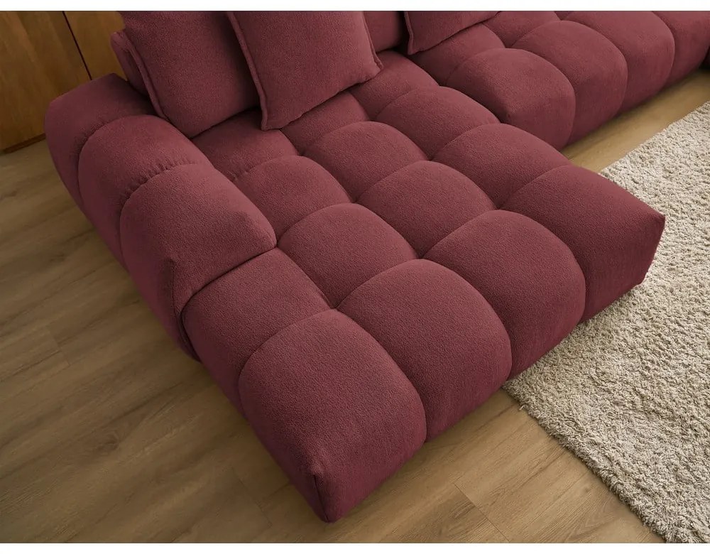 Divano angolare burgundy allungabile e con contenitore (penisola a destra/a U) con rivestimento in ciniglia Everest – Bobochic Paris