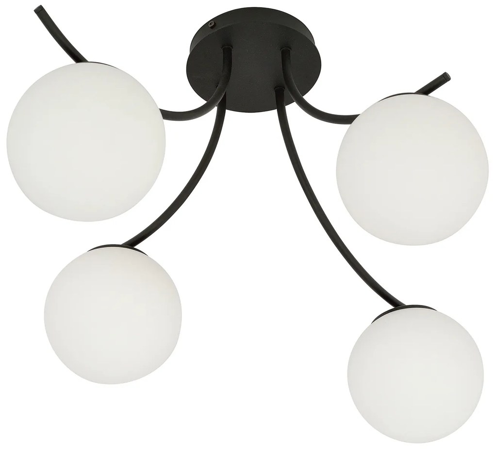 Plafoniera Moderna 4 Luci Coeo In Acciaio Nero E Diffusori In Vetro Opale