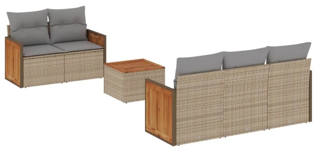 Set divano da giardino 6 pz con cuscini beige in polyrattan