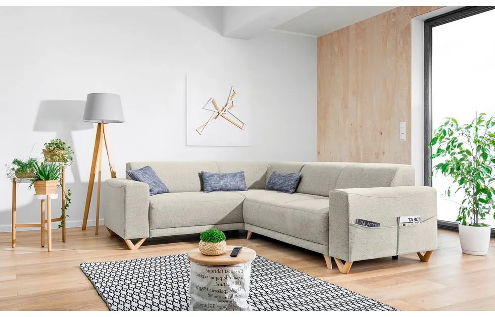 Divano angolare beige allungabile e con contenitore (con penisola a sinistra/a L) Classy Sophie – Miuform