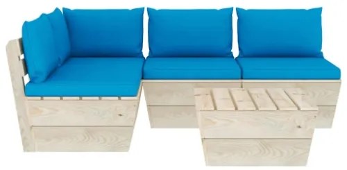 Set Divani da Giardino su Pallet 5 pz con Cuscini Legno Abete