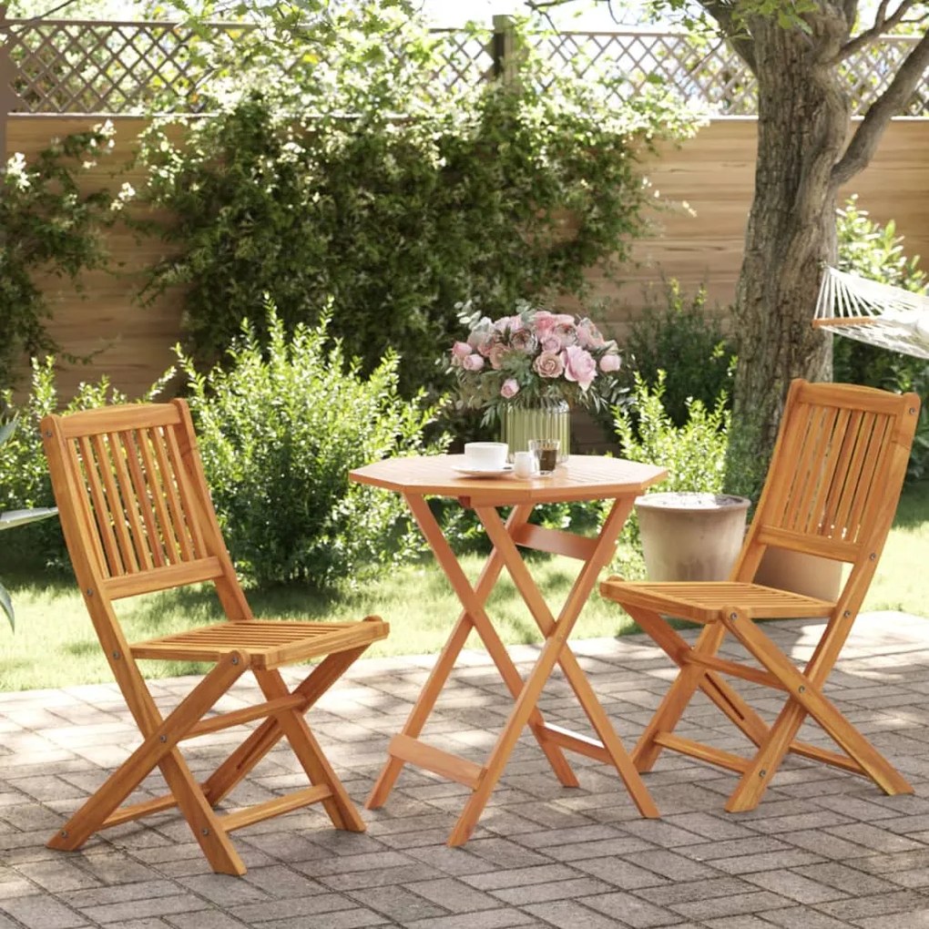 Set Bistrò Pieghevole 3pz İn Legno Massello Di Acacia /